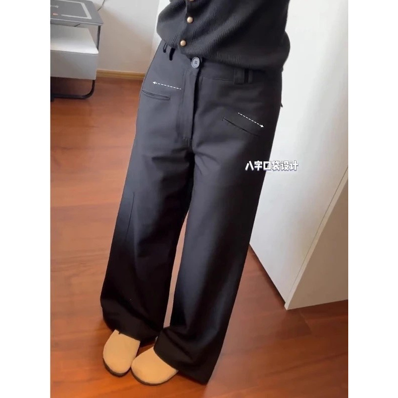 黑色大码窄版西装裤女2025新款胖mm高腰垂感休闲弧裤宽松阔腿裤子|undefined