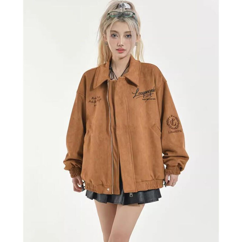 American Retro Embroidered Brown Suede Lapel Jacket for Boys Spring, Autumn and Winter Tops Baseball Uniforms Casual Jackets Trendy American Retro Embroidered Brown Suede Lapel Jacket for Boys Spring, Autumn and Winter Tops Baseball Uniforms Casual Jackets Trendy