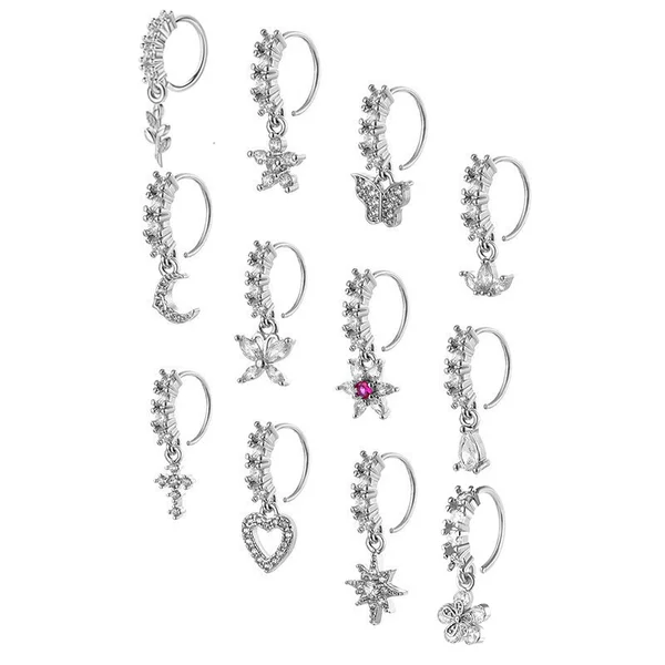 Amazon Cross-border Nose Ring Perforation Nose Puncture Nose Nail with Haoshi Cross Butterfly Nose Ring Open Adjusting Puncture Nose Ornament