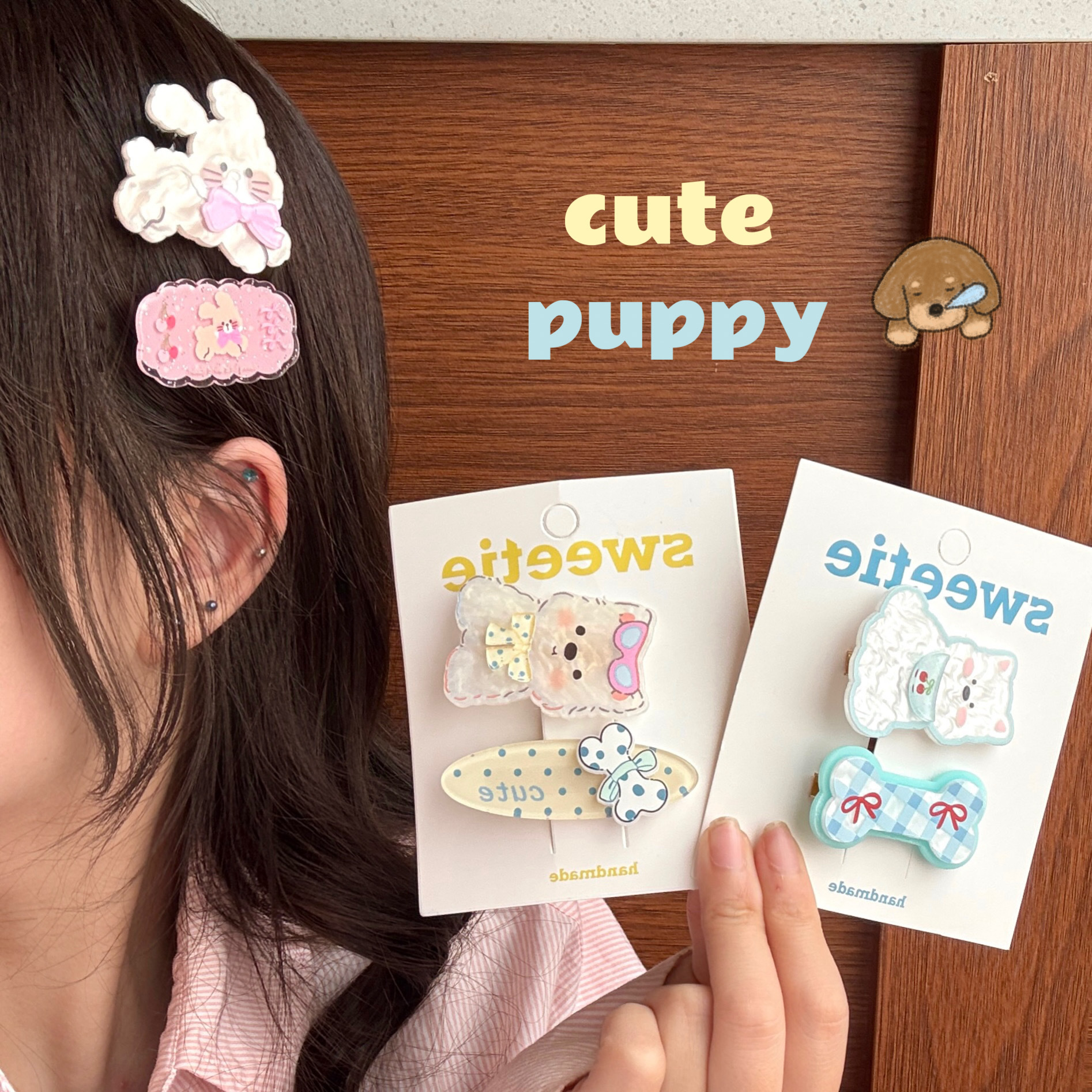 creative cute cartoon cute pet set duckbill barrettes sweet girly bang clip accessories all-match cropped hair clip barrettes