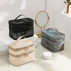 新款網紗化妝包大容量便攜洗漱包化妝品收納袋透明雙層網布收納包