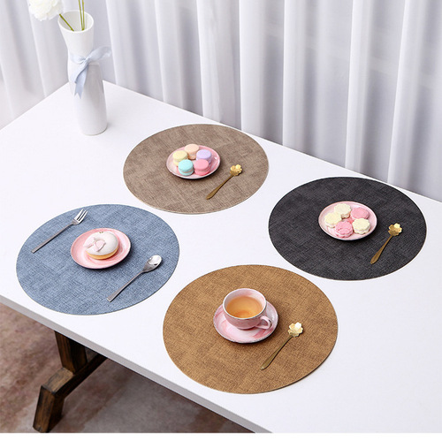 Japanese cloth pattern leather round table mat double-sided non-slip insulated place mat hotel home western food mat bowl mat