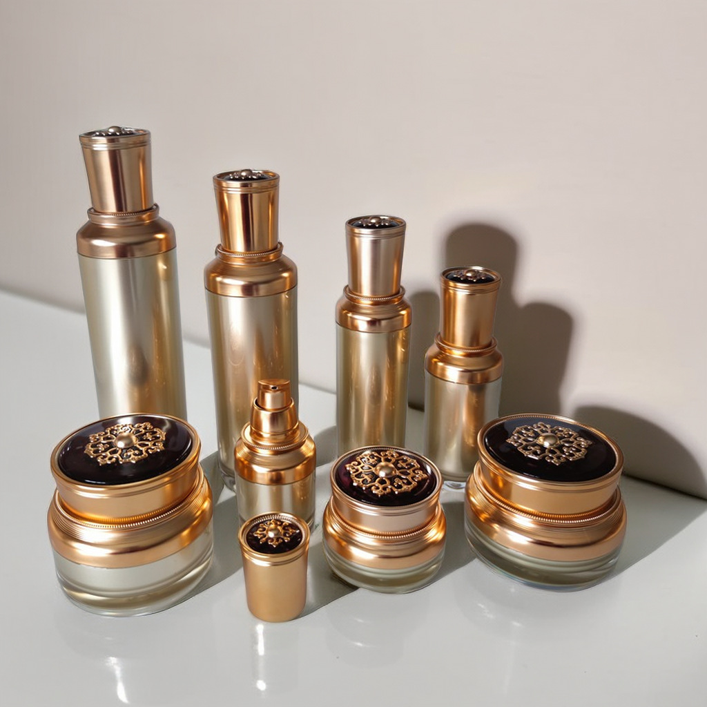 热卖 现货金色兰花亚克力套装瓶 15g眼霜分装瓶50100ml喷雾乳包材