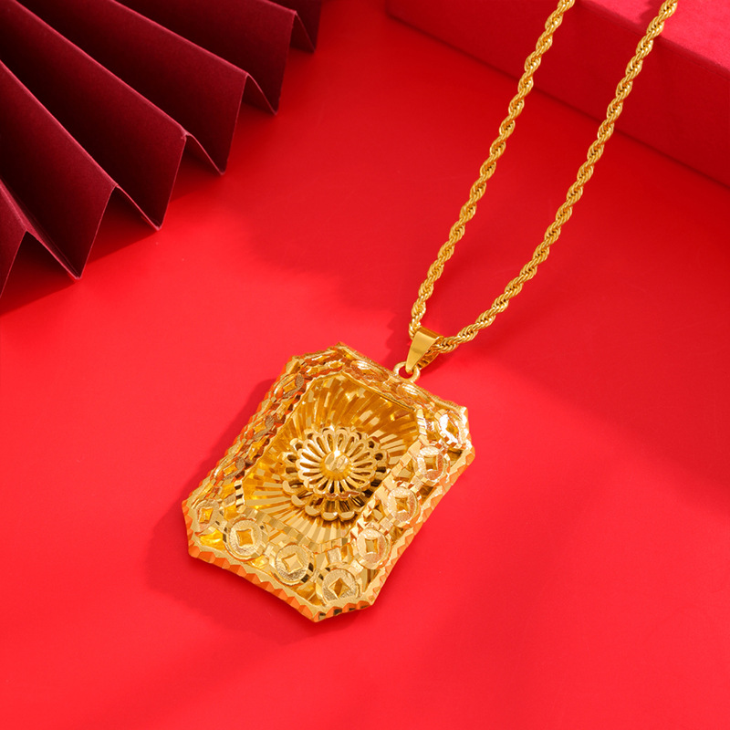 Vietnam oro flor collar hombres y mujeres de la etiqueta gran flor colgante retro estilo colgante chapado en oro hueco ventas directas de la fábrica