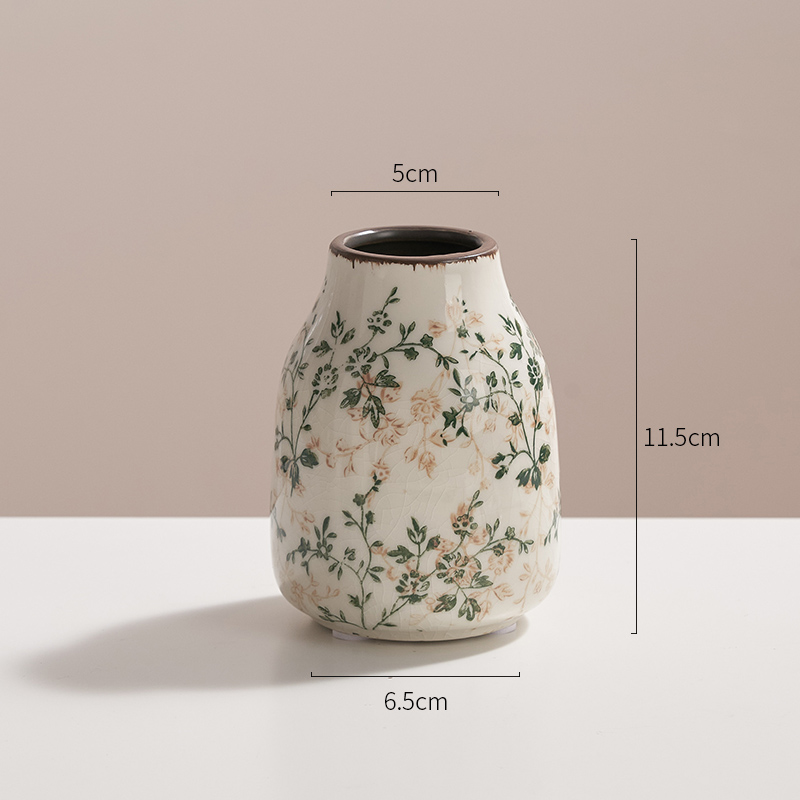 Pastoral retrógrado flor de cerámica pequeña flor de rosa verde grietas de hielo nuevo estilo chino decoración de escritorio de sala de estar estudio