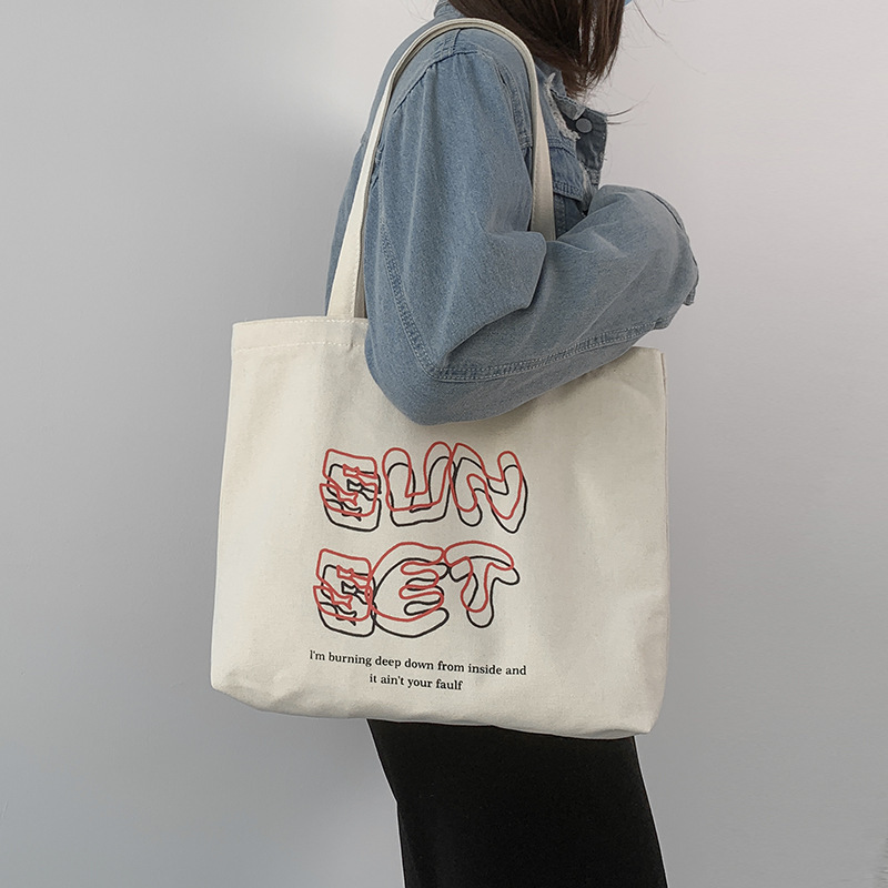 Street Trendy Simple Letter Canvas Bag SunSet Interprets My Love Peripheral Same Student Canvas Bag with Your Heart