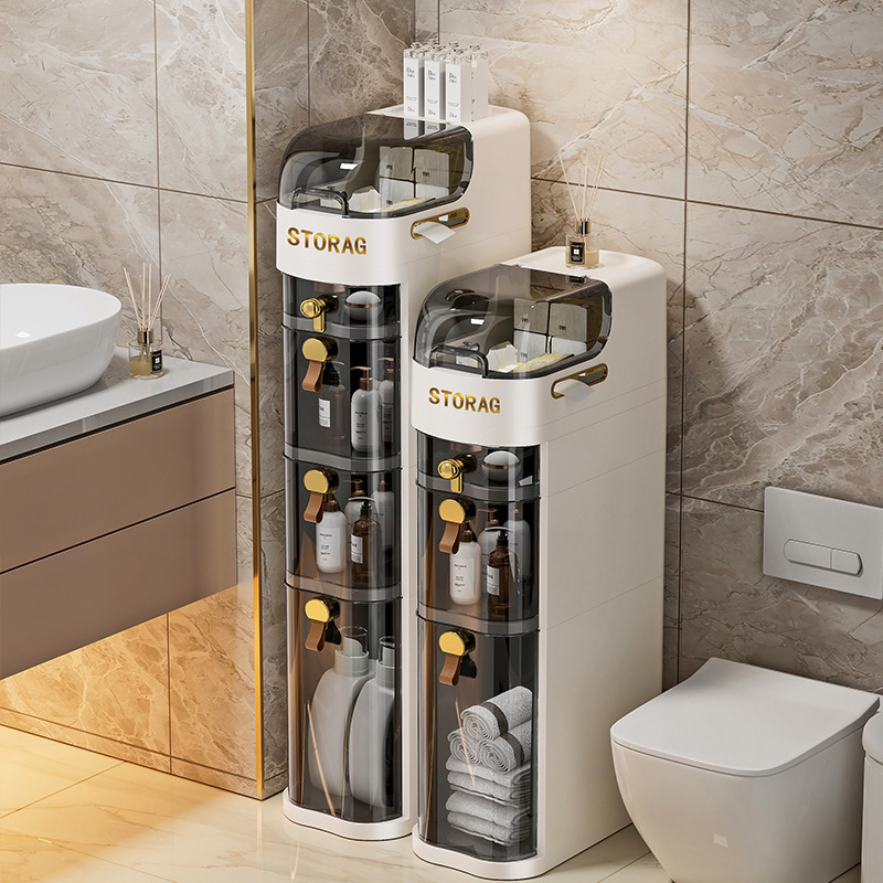 Household Drawer-Type Sandwich Cabinet Bathroom Side Seam Storage Rack Plastic Storage Cabinet Multi-Layer Dust-Proof Narrow Seam Cabinet with Wheels