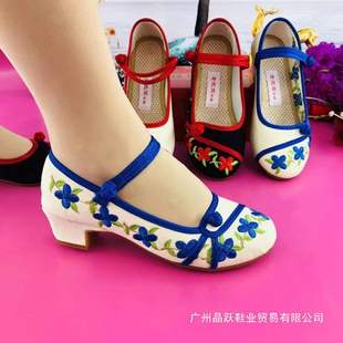 Square Dance Shoes, Embroidered Shoes, Color Matching Embroidered Shoes, Breathable Mother's Shoes, Old Beijing Cloth Shoes, Summer New Hanfu High Heels
