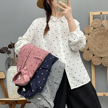 2025秋季新款 日系波点印花尖领双层纱衬衫女长袖 女士开衫衬衣