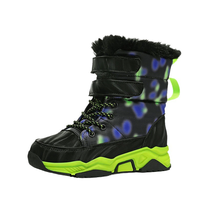 Kids winter boots (WAN‑JUN), insulated non‑slip ski shoes, camo, inner length 19.1–25 cm