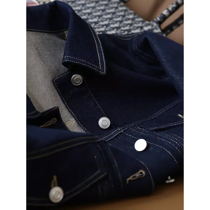Women's Clothing This sense of quality is really gone! Bright Silk Lapel Niche Design Short Denim Coat Women's Spring_voghion.com