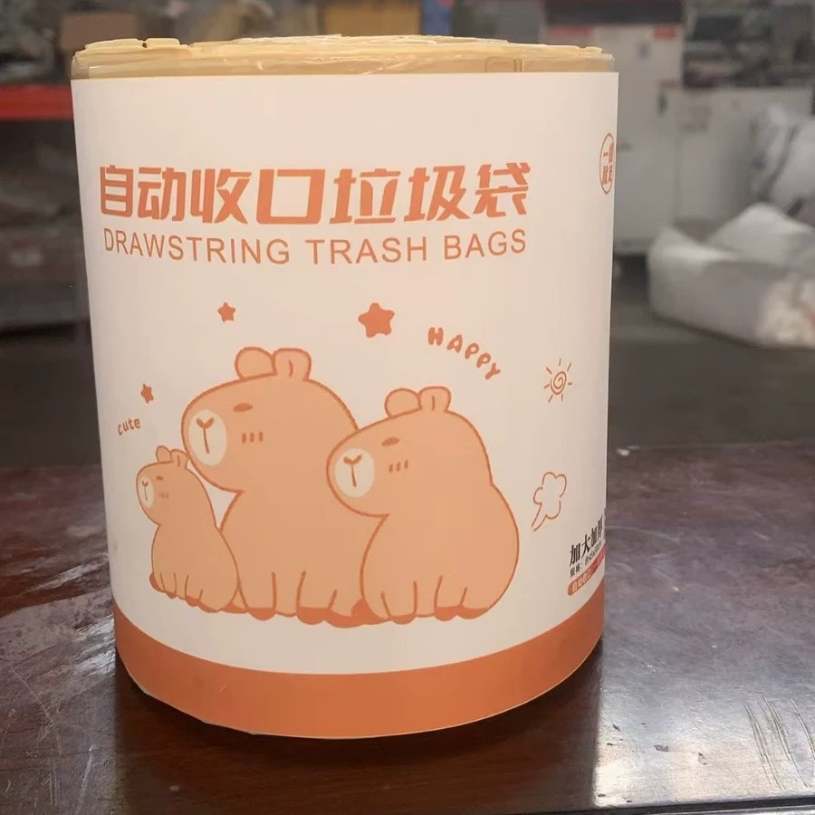 Impresión linda bolsa de basura con cordón extra gruesa para el hogar bolsa de basura grande de oficina de plástico desechable para el hogar