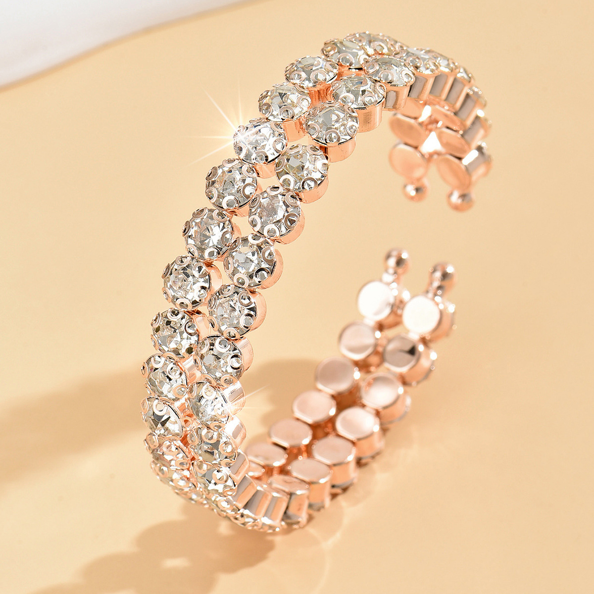 Pulsera de doble fila exagerada europea y americana AliExpress Venta caliente de alta gama rhinestone de las mujeres nupcial boda joyería de moda pulsera para mujeres