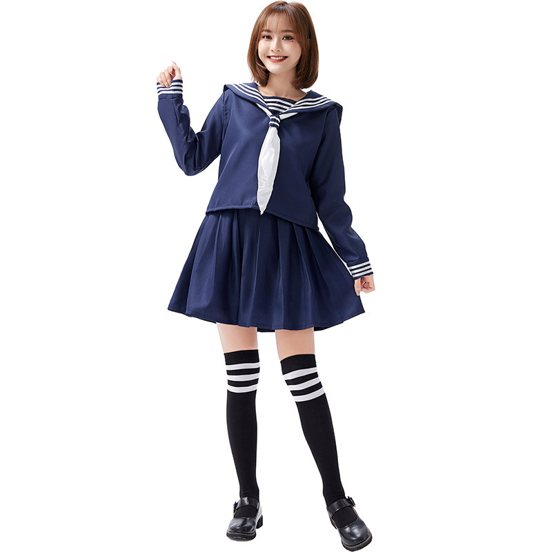 Navy Blue Japanese-Style Two-Piece Student Uniform Jk Sailor Suit Class Uniform Daily Student Outfit Two-Color Scarf Amazon