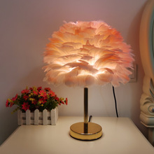 卧室金桿羽毛燈創意簡約北歐風格ins客廳卧室床頭溫馨氛圍小夜燈