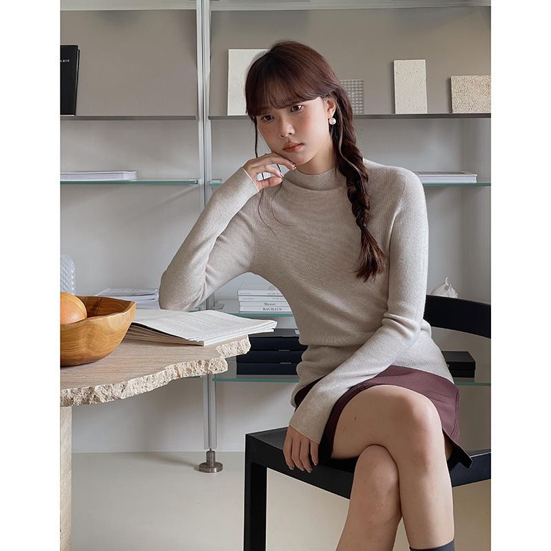[Ge Ming] Korean Style Commuter Half-High Collar Inner Layering Shirt, New Autumn Women's Long-Sleeve Knitwear W098B