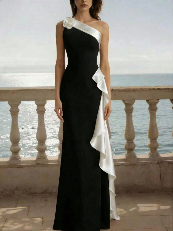 Asymmetrical elegant long dress sleevless