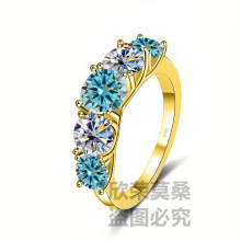 S925银D色正品莫桑石五星光芒戒指女仿真钻戒女戒钻石镀铂金批发