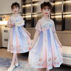 Children's Tang suit Hanfu for girls Spring children's clothing retro style short sleeve modified embroidery Han element super fairy-level qipao