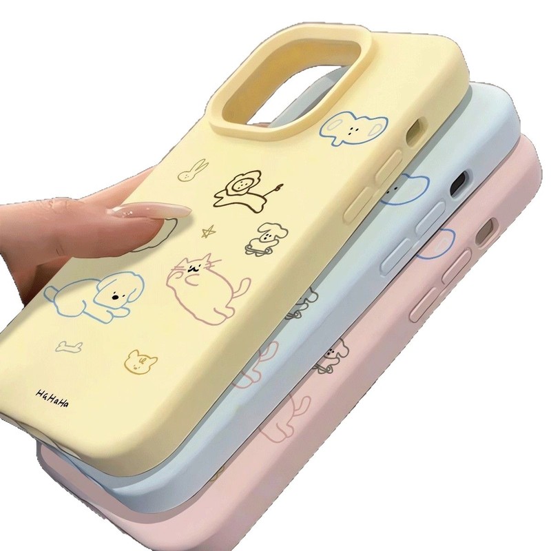 彩色画笔动物适用苹果17pro手机壳iPhone15糯米14液态13软硅胶套|undefined