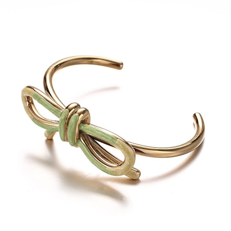 TENA joyas transfronterizas de acero inoxidable verde goteo de aceite pulsera de arco pulsera de alto nivel de sensación de apertura pulsera al por mayor image 6
