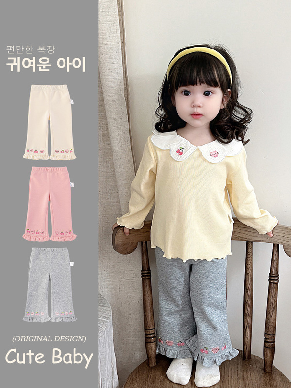 2025 秋の女の赤ちゃん韓国刺繍ズボン新しい女の子のお出かけパンツ西洋スタイル春と秋のベルボトム 5511|undefined