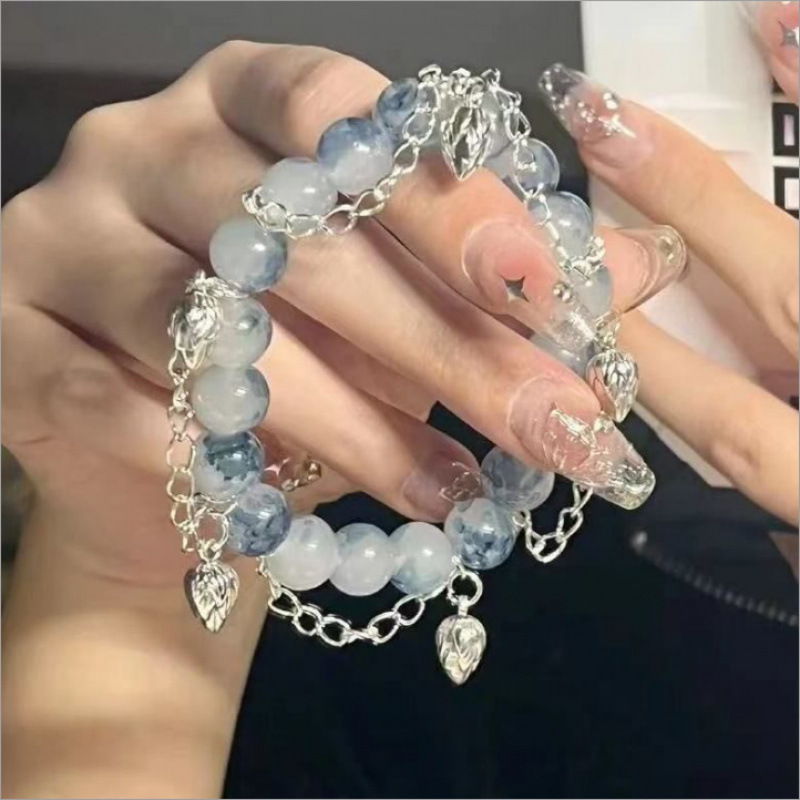 S268 Pulsera de semillas de loto con tinta azul