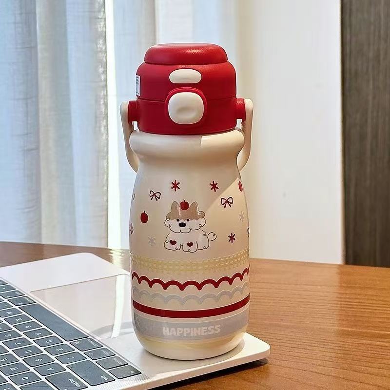 Taza termo de gatito simple - Alto valor estético, taza de pajita para estudiantes y chicas, doble modo de bebida, acero inoxidable 316, para niños