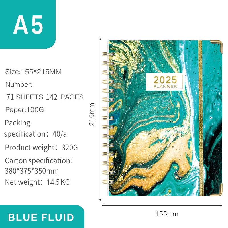 Versión en inglés transfronteriza 2025 Bloc de notas A5 Libro de círculo de doble línea Libro de planificación semanal en inglés Libro de planificación de horarios de gestión