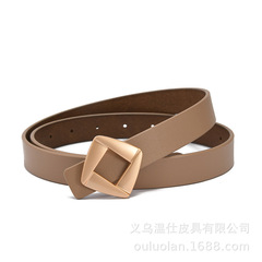 2021春季新品女士皮帶菱形金扣牛皮腰帶簡約時尚裝飾連衣裙修身帶