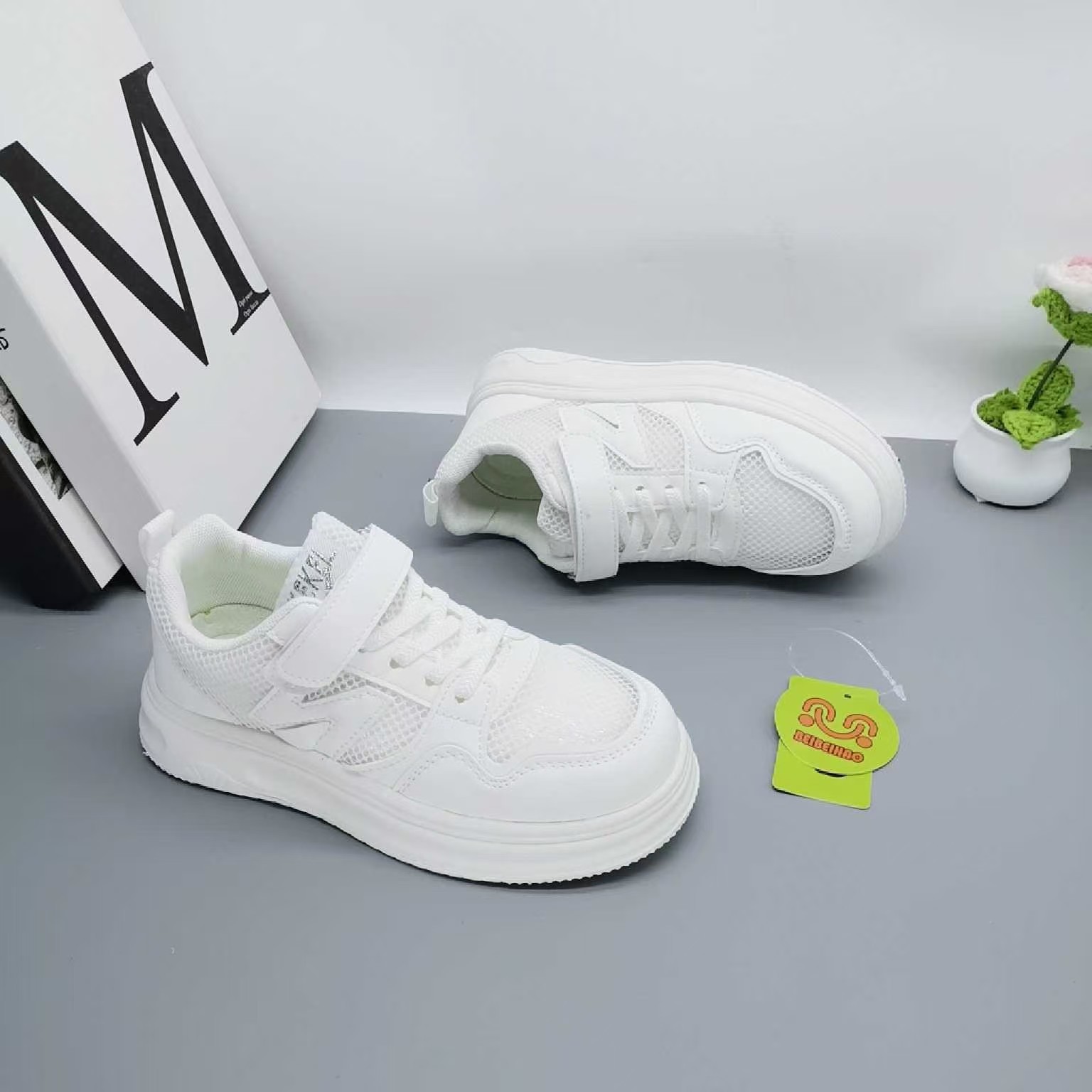 Seis niños nuevos zapatos blancos de una sola red para niños de 6 a 15 años zapatos deportivos de una sola red para niños grandes zapatillas de deporte para niños de gran tamaño