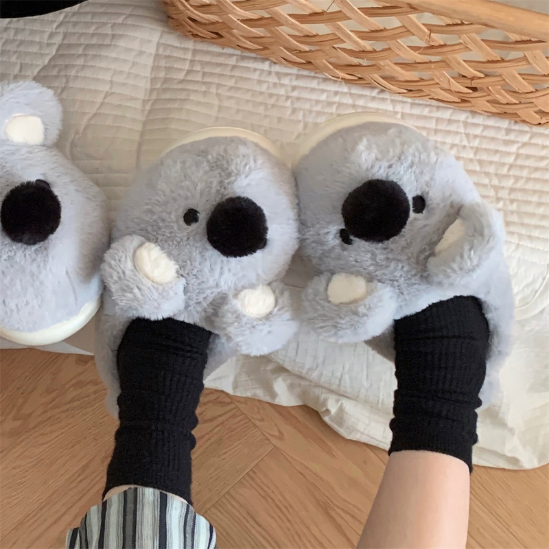Winter Men's Casual Full-Coverage Cartoon Koala Warm Plush Comfortable Soft Versatile Simple Stylish Cotton Slippers
