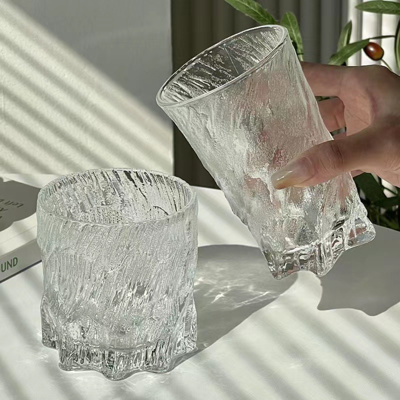 冰川紋玻璃杯ins風 家用磨砂喝水杯子創意輕奢高級感威士忌洋酒杯