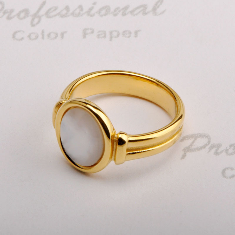 Titanium Steel 18K Gold Plated Elegant Inlay Round Shell Rings display picture 3