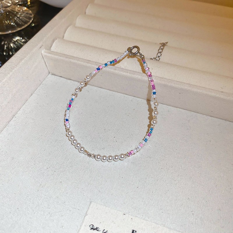 Pulsera de plata rota de perlas de circón de lujo ligero francés, pulsera simple de nicho, pulsera de todo fósforo, joyería de alta gama femenina de verano