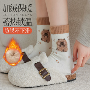 Socks Women's Autumn and Winter Thickened fleece-lined Warm Cartoon Cute Cotton Socks Women's Winter Loop Towel Stockings