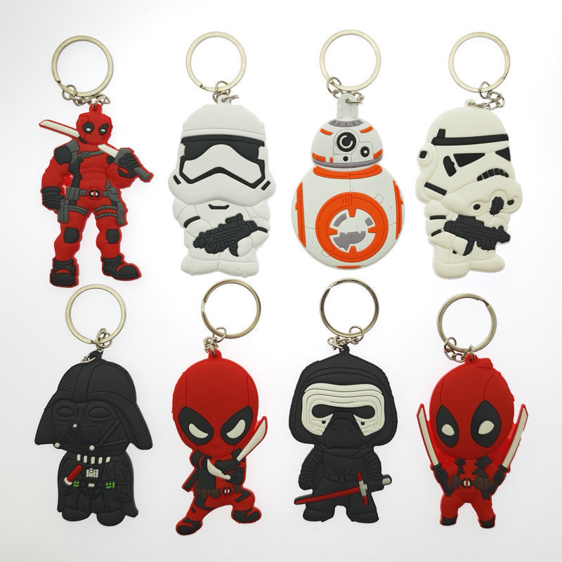 Anime Star Wars White Soldier Deadpool Alien Black and White Samurai Soft Glue Keychain Cross-border Figure Bag Pendant