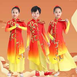 中国新款演出服儿童打鼓少年舞蹈服装服装扇子舞书简腰鼓舞秧歌