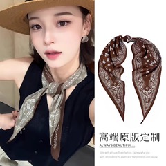老钱风复古棕色腰果花丝巾百搭时尚气质系脖小方巾小众设计感配饰