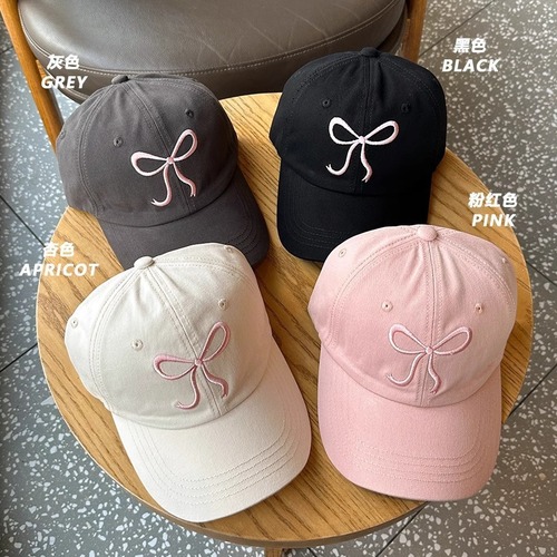 Korean Instagram-style baseball cap for girls with bow tie, sweet and cute, romantic pink hat, versatile, soft brim duckbill cap