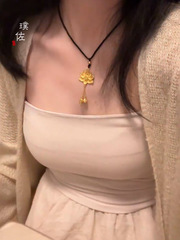 金店同款高檔久不掉色蓮花兩世歡吊墜項鍊毛衣鏈diy配件荷花女