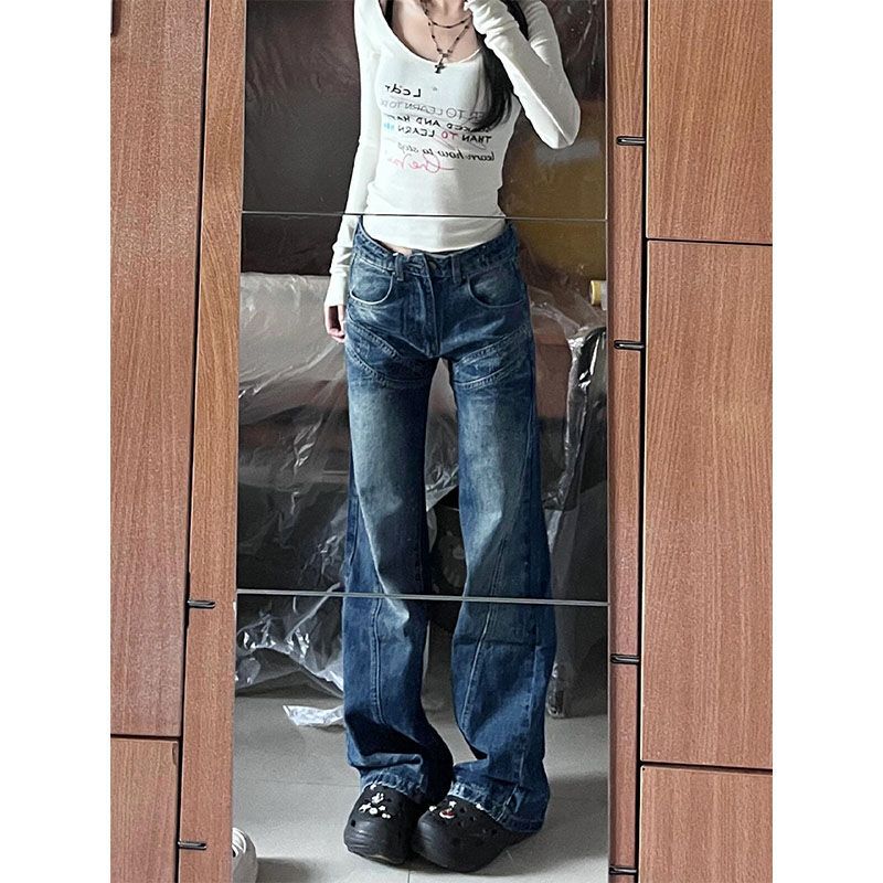 Low Waist Denim Flared Pants 2024 Leg Straight Women's Fashionable All-match Slim Fit Micro-pants Personalized Outer Wear Slim