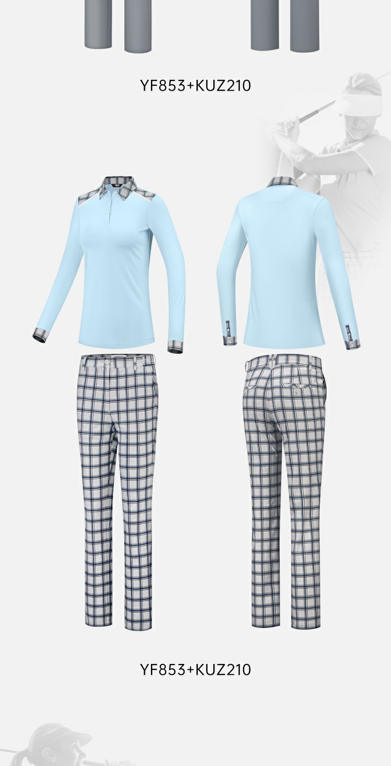 Bộ đồ caddie nữ YF853 KUZ210 gồm áo sơ mi dài tay và quần ca rô — [Áo sơ mi xanh nhạt và quần ca rô xanh xám] Bộ đồ caddie nữ YF853 KUZ210, Nếu bạn cần [cùng phong cách quần áo nam], vui lòng liên hệ với dịch vụ khách hàng để tùy chỉnh, [Áo sơ mi xanh lam nhạt quần ca rô trắng xanh lục] Bộ đồ caddie nữ YF853 KUZ210, [Áo màu xanh nhạt và quần màu xanh nhạt] Bộ đồ caddie nữ YF853 KUZ210 chi tiết 9