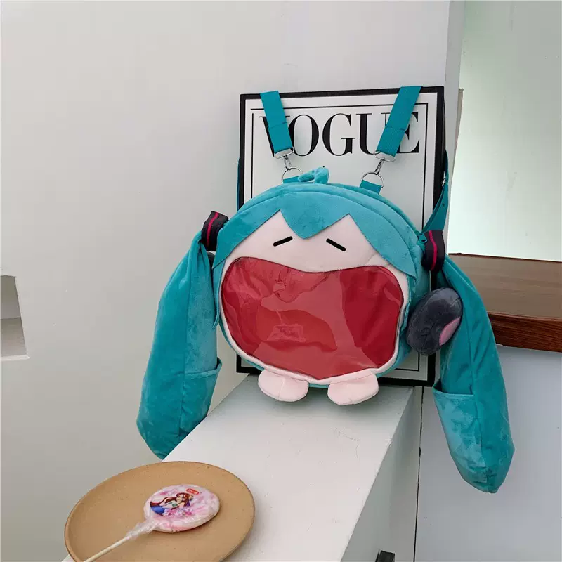 新款初音未来miku双肩痛包卡通可爱毛绒jk洛丽塔日系搞怪软妹包包