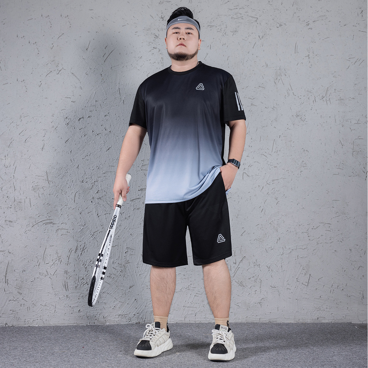 plus size Men's Quick-drying Sports suit Summer Fat Man Ice Silk Plus Fat Plus Plus Gradient Loose Casual Two-piece Set for Men