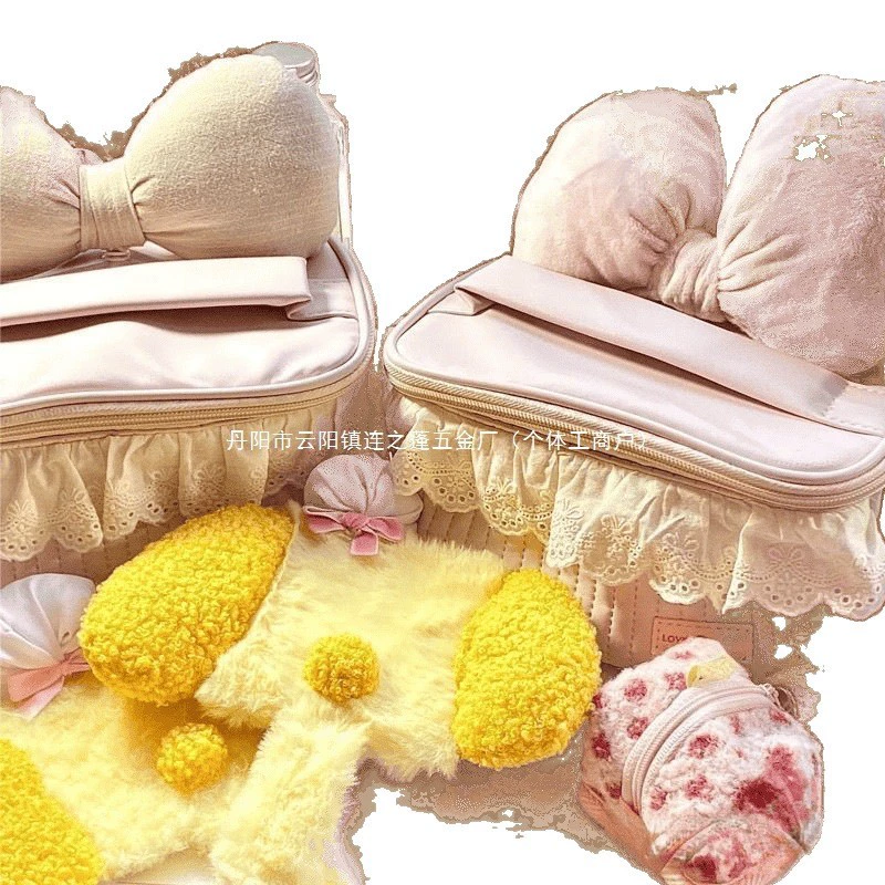 Cosmetic Bag Soft Bow Accent, Capacious Design with Removable Shoulder Strap, Standard Size