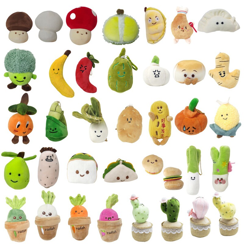 in stock Cute Snacks Vegetable Fruit Series Snacks Mushroom Expression Plush Toy Bag Pendant Cactus Radish