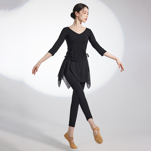 Dance wear top women's V-neck mid-sleeve slim fit modal body classical modern dance practice wear dance wear