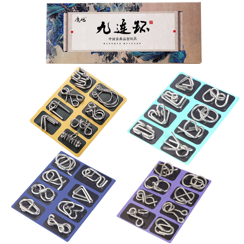 九連環シリーズの解環は卸売りの知力ボタンの8セットのabc金属の益智力ボタンの8セットを掛けます。|undefined