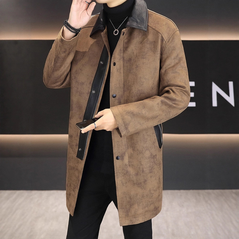 2025 Winter New High-End down Jacket Men's Mid-Length Trendy Stylish Parka Leather Trench Coat Men's Outerwear